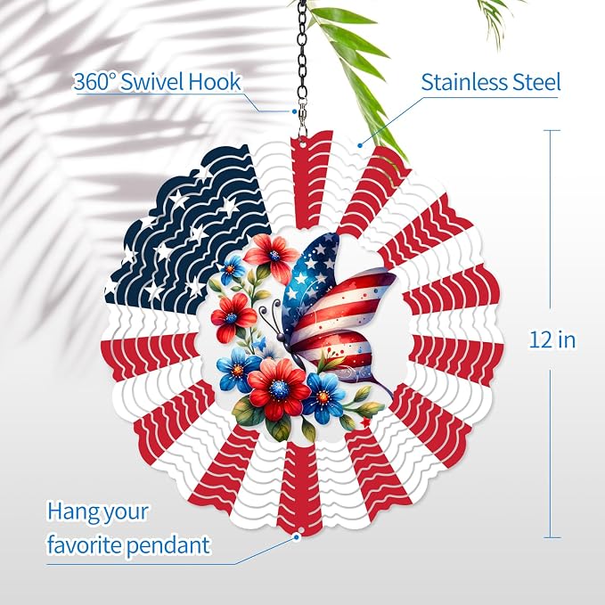Wind Spinners Outdoor Butterfly - Birthday Gifts for Women Mom, Hanging Butterflies Wind Sculptures, 12 inch 3D Wind Spinner for Garden Decor for Outside, Garden, Patio, Yard