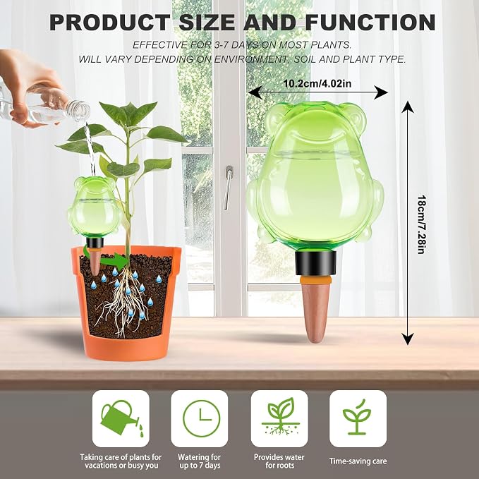 3Pcs Frog Plant Self Watering Globes for Indoor and Outdoor Plastic Water Bulbs Top Fill Plant Watering Globes Slow Release Terracotta Plant Watering Devices System for Plants, Green