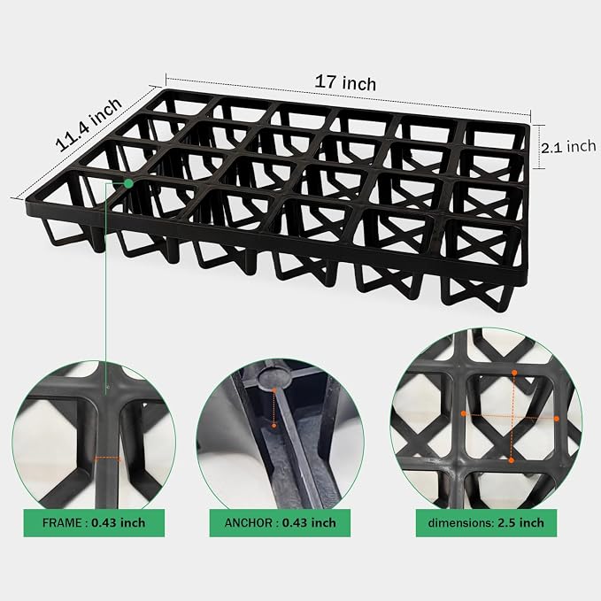 RooTrimmer Square Nursery Pot Tray with 24 Cells, 5 Pack Plant Trays for Pots, Flower Pot Moving Tray, Plastic Planting Tray for Carrying Small Plant Pots(120 Cells in Total