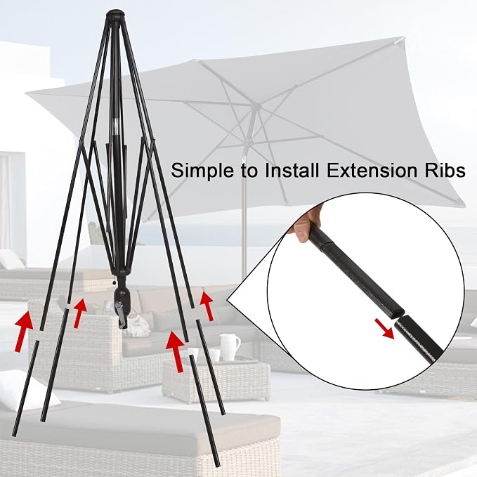 Blissun Rectangular Patio Umbrella, Table Market Umbrella with Tilt and Crank, Outdoor Umbrella for Garden, Deck, Backyard, Pool and Beach
