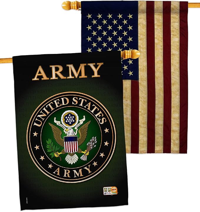 Breeze Decor Army House Flag - Pack Armed Forces Rangers United State American Military Veteran Retire Official US Vintage Applique - Decoration Banner Small Garden Yard Gift Double-Sided Made in USA