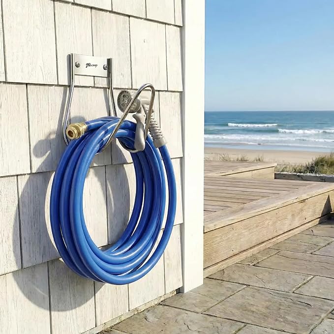 JBscoop Garden Hose Holder Stainless Steel Small Wall Mount Garden Hose Hook, Ideal for Water, Air, Hydraulic Hose, Ropes, Extension Cords Heavy Duty & Rust Proof, Size:6.3x7x6.3 Set of 1