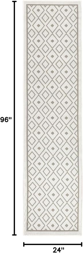 Unique Loom Outdoor Trellis Collection Area Rug - Kafes (2' x 8' Runner, Ivory/ Gray)