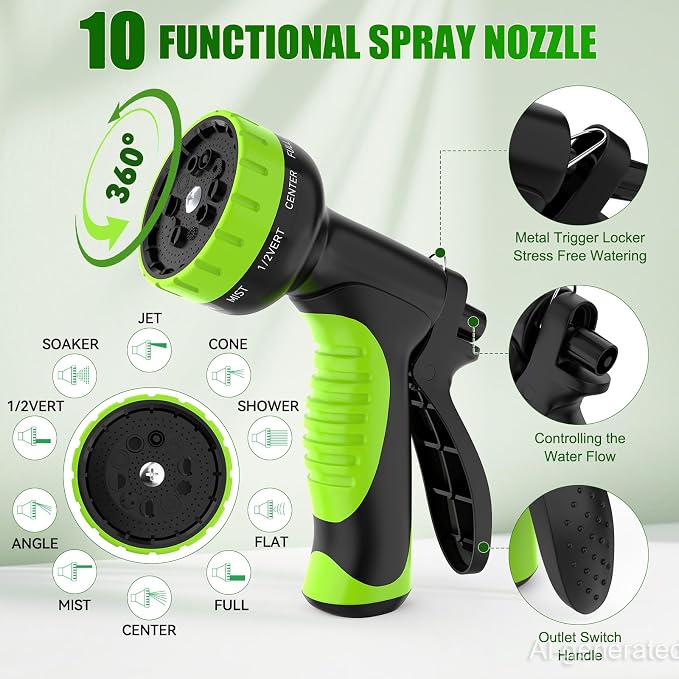 NON-EXPANDABLE Garden Hose 100ft x5/8'', Heavy Duty Flexible Water Hose with 10-Function Sprayer, Lightweight, Leak Proof, Durable Fabric Skin, Pressure Resistant for Yard, Outdoor