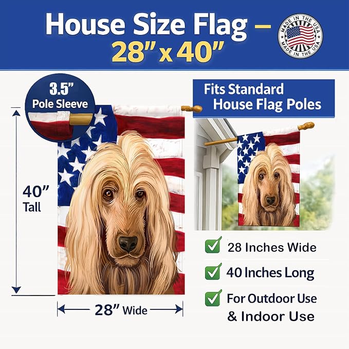 Caroline's Treasures CK6511CHF English Cocker Spaniel American Flag House Flag Large Porch Sleeve Pole Decorative Outside Yard Banner Artwork Wall Hanging, Polyester, House Size, Multicolor