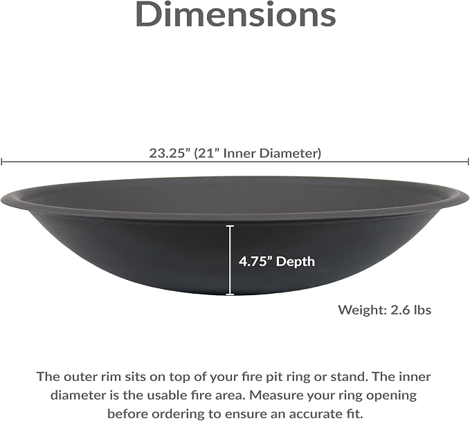 Sunnydaze Round Steel Outdoor Fire Pit Bowl Replacement Insert for DIY Ring or Existing Stand - Wood-Burning Backyard Patio Firepit for Outside - 23.25" Outer / 21" Inner Diameter - Black