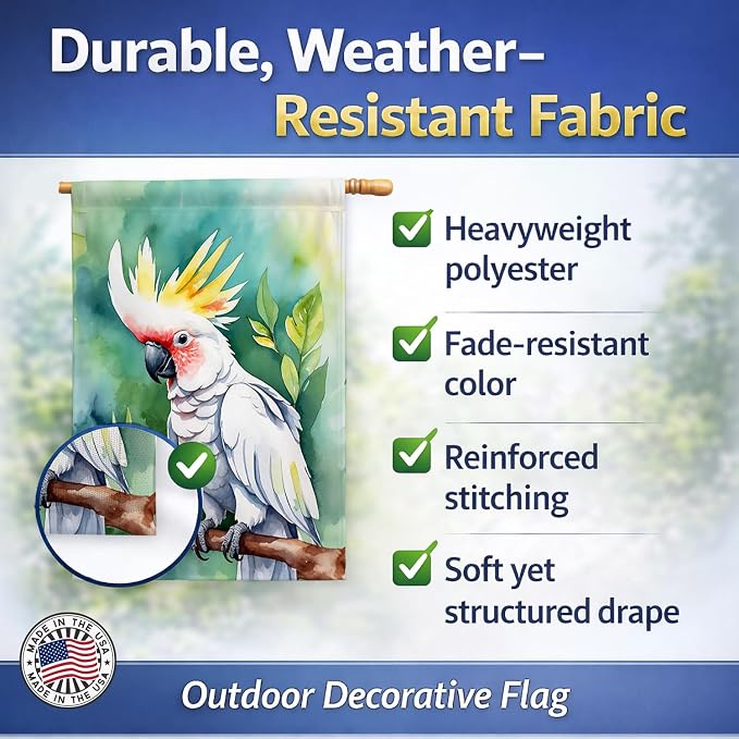 Caroline's Treasures Cockatoo House Flag Large Porch Sleeve Pole Decorative Outside Yard Banner Artwork Wall Hanging, Polyester, House Size, Multicolor