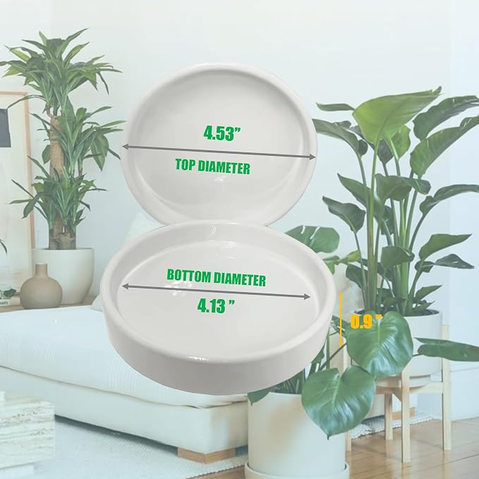 Yukfona Ceramic Plant Saucer Tray 4 Pcs 4 Inch White, 4.53" OD x4.13 ID x0.9 Deep| Fits Flower pots Bottom≤4.13", Heavy Duty Glazed Round Planter Drip with Catch Basin for Indoor Outdoor Plants | Glazed