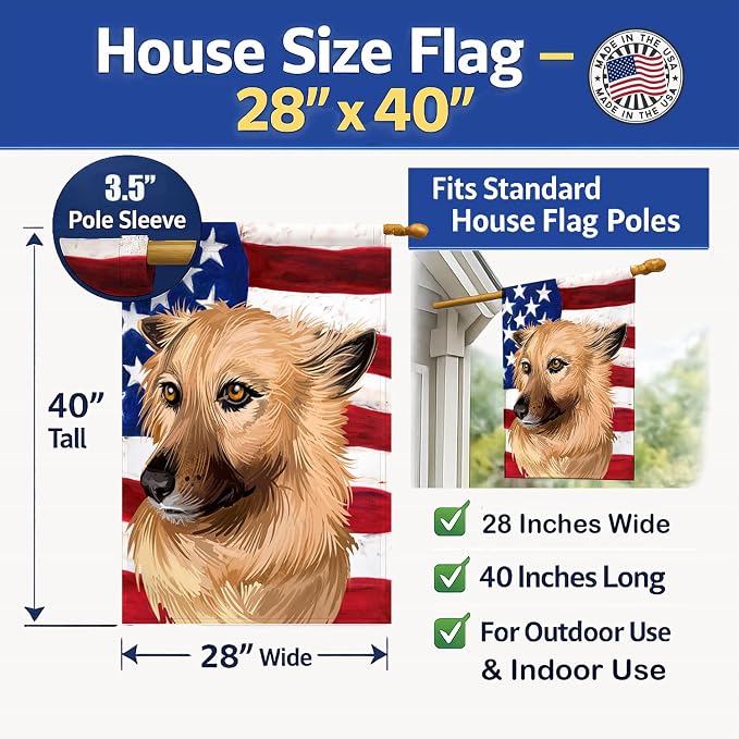 Caroline's Treasures CK6531CHF Garafian Shepherd Dog American Flag House Flag Large Porch Sleeve Pole Decorative Outside Yard Banner Artwork Wall Hanging, Polyester, House Size, Multicolor