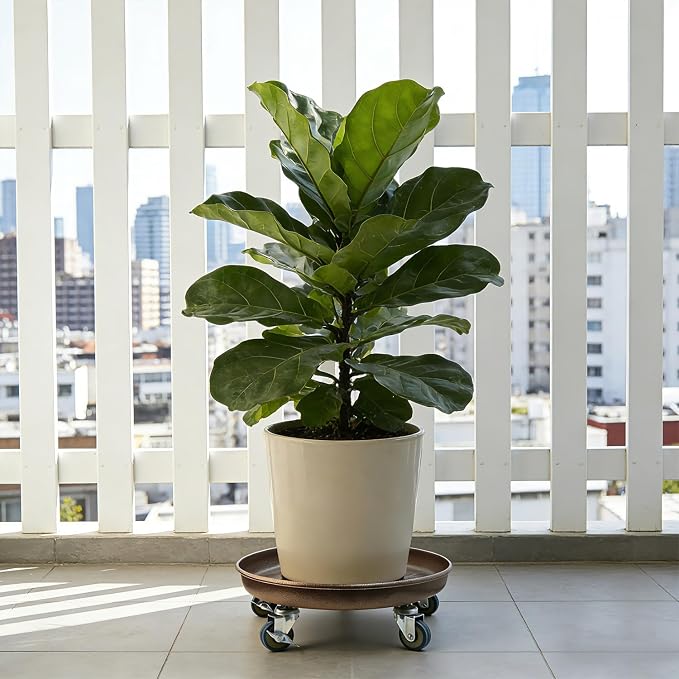 1 Pack 14.6 Inch Metal Plant Caddy With Lockable Wheels,Plant Stand Dolly for Heavy Planter,Wheeled Planter Saucer Tray,Rolling plant stand,Heavy-Duty Plant Caddy for Indoor and Outdoor(Copper)