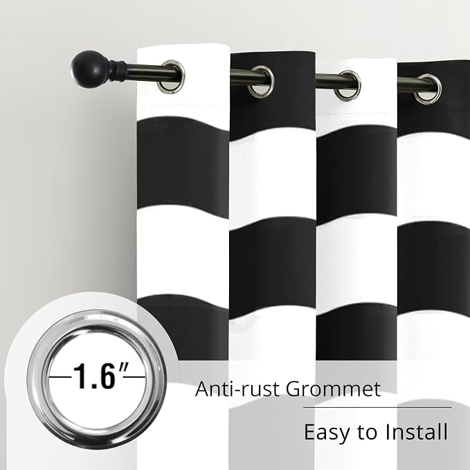 Wavy Checkered Black and White 100% Blackout Curtains for Bedroom Living Room, Modern Pattern Window Drapes, Thermal Insulated, Noise Reducing, Grommet Top, Set of 2 Panels, Each W52xL63