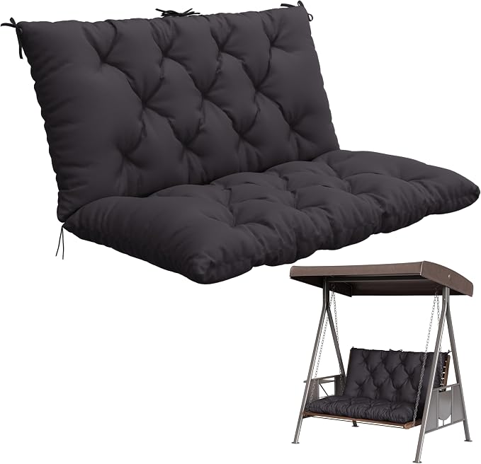 Porch Swing Cushion with Backrest,Waterproof Bench Cushion for Outdoor Furniture,2-3 Seater Replacement Thickened 5 in swing cushion,with Ties,Patio,Outdoor,Backyard and Garden (Grey,40x40 in)