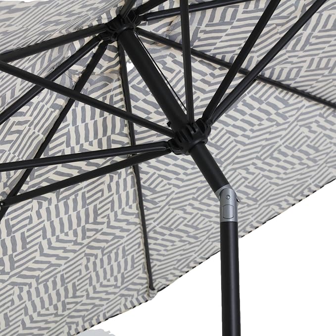 Tempera Striped Patio Umbrellas Outdoor Table Market Umbrellas with Crank & Pust Button Tilt|Auto-Tilt, 8 Steel Ribs, High Color-Fastness Canopy