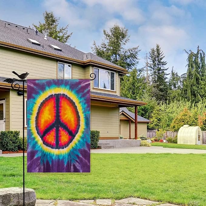 EMMTEEY World Peace Garden Flag Double Sided Burlap Decor 12.5X18 Inch Tie Dye Garden Flag Decorative Small Yard Flags for Outside