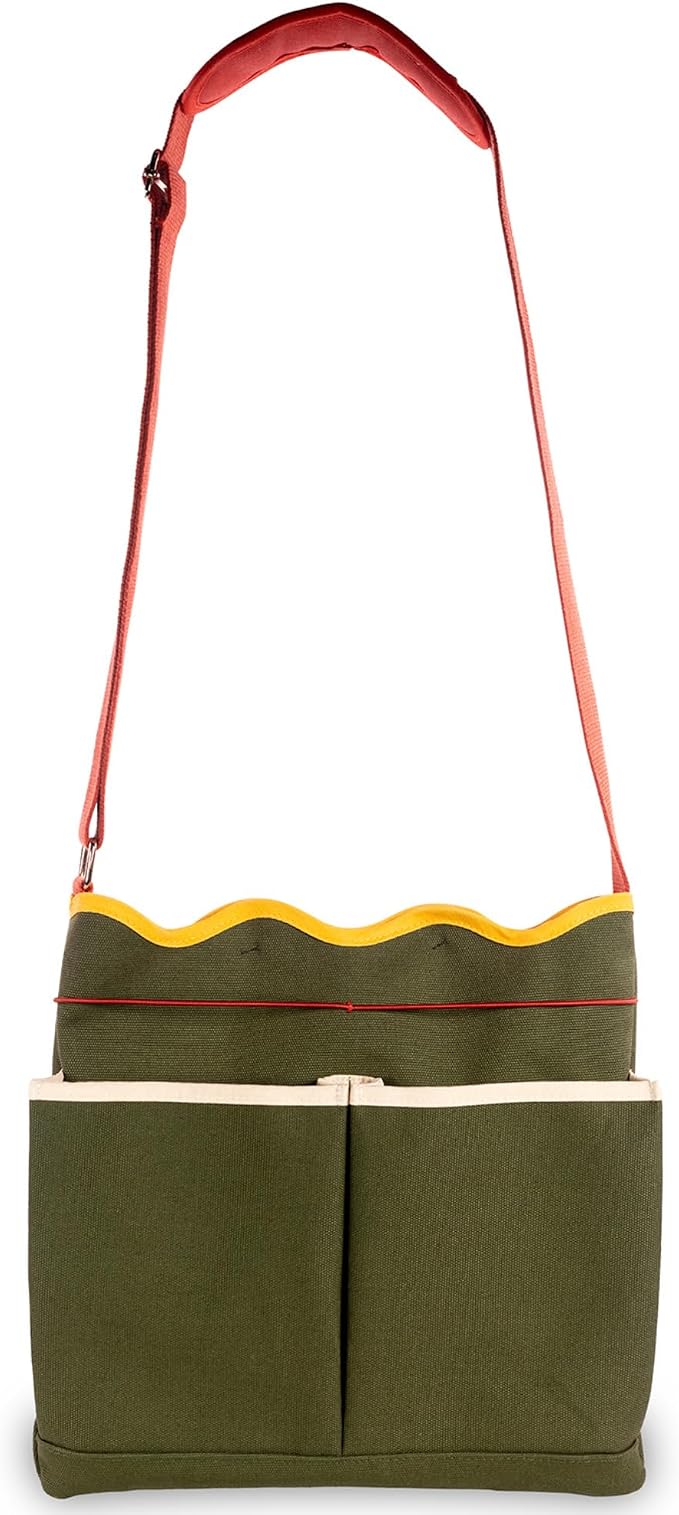 ban.do Garden Tool Bag, Cotton Canvas Outdoor Bag with EVA Lining and Scalloped Edges, Colorblock