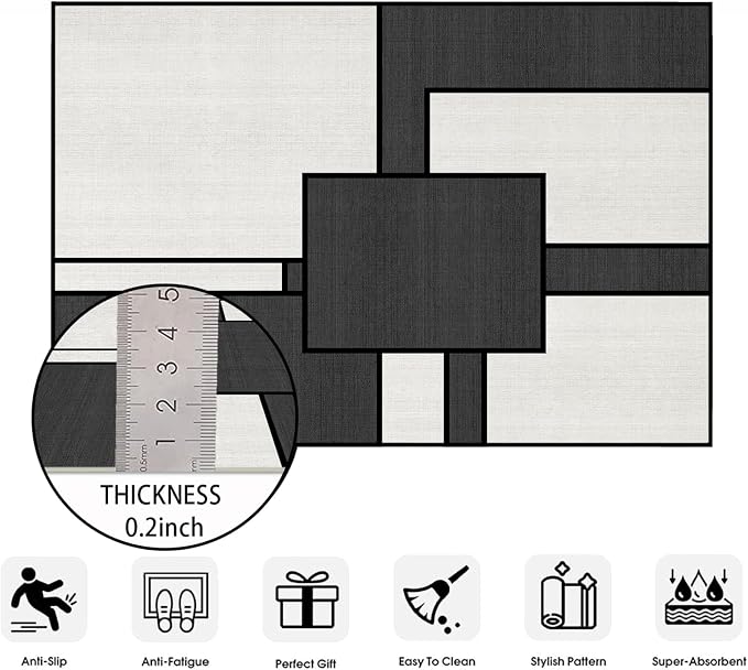 Black and White Entryway Area Rug 2x3 Geometric Small Rug for Entry | Machine Washable Geometric Door Mat Low Pile Abstract Rugs Non-Slip Carpet for Entry Bedroom Kitchen Bathroom Laundry