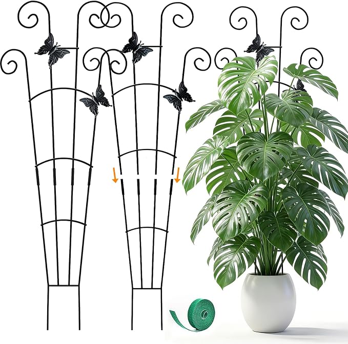 Monstera Plant Support - 32.6 Inch Tall Trellis with 2 Pack Plant Stakes for Your Large Climbing Monstera Deliciosa | Indoor Plant Climbing Frame for Potted Growth
