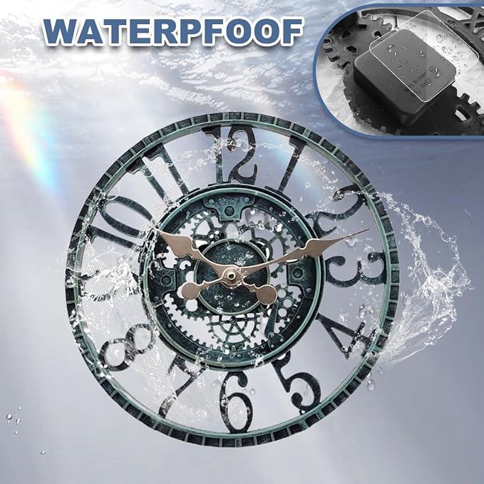 Outdoor Wall Clock for Garden, Patio and Deck, 12in Garden Clock Waterproof Clocks -Not Silent (Turquoise-A)