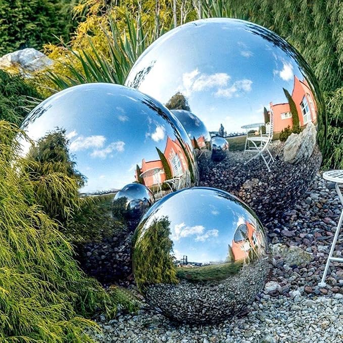 Stainless Steel Gazing Ball, 6 Pcs 50-150 mm Mirror Polished Hollow Ball Reflective Garden Sphere, Floating Pond Balls Seamless Gazing Globe for Home Garden Ornament Decorations (6 Pcs Mix)