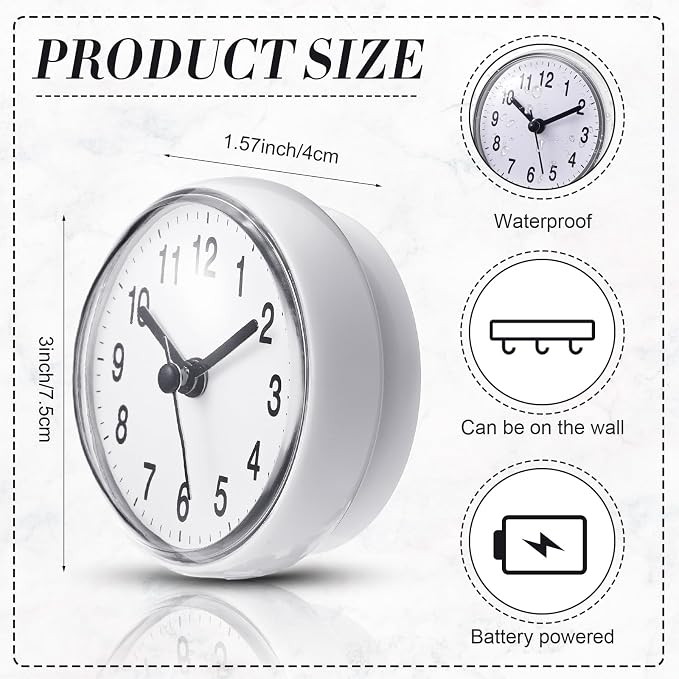 Weewooday Waterproof Bathroom Clock Small Digital White Shower Wall Clock with Easy Reading Face for Bathroom Pool Supplies(Suction Cup)