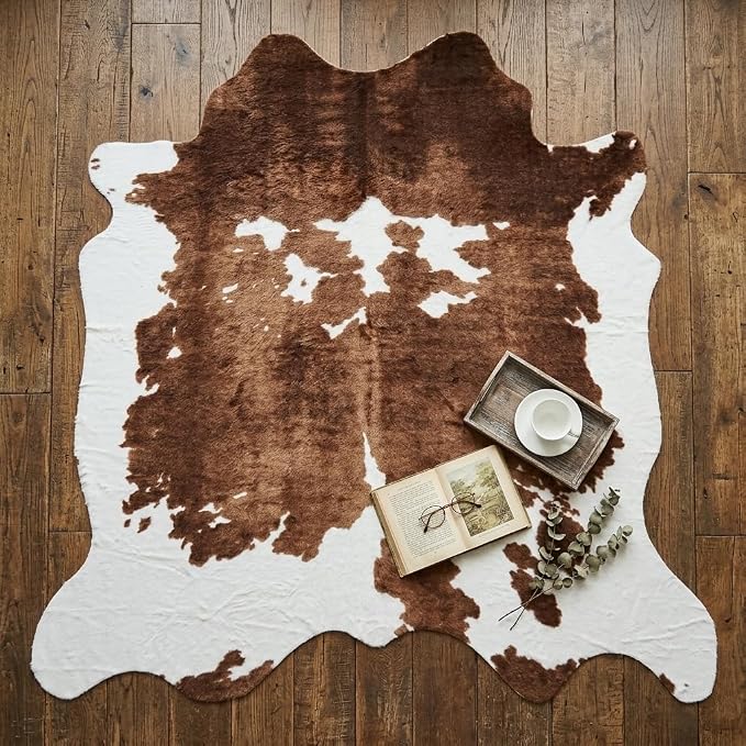 MustMat Faux Cow Hide Rug, American Rustic Decor Area Rug, 5'2" x 6'7" | Perfect for Living Rooms & Bedrooms, Matches Urban Western & Farmhouse Styles for Holiday & Party Decor
