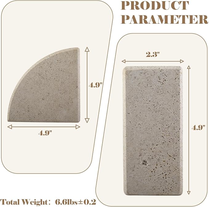 Karibiber Marble Bookend for Shelves, Non-Skid Bookends for Heavy Books, Heavy Duty Book Stopper for CDs, Luxury Book Shelf Holder, Quarter Circle Design Book Ends Decorative, Moleanos Beige, Set of 2