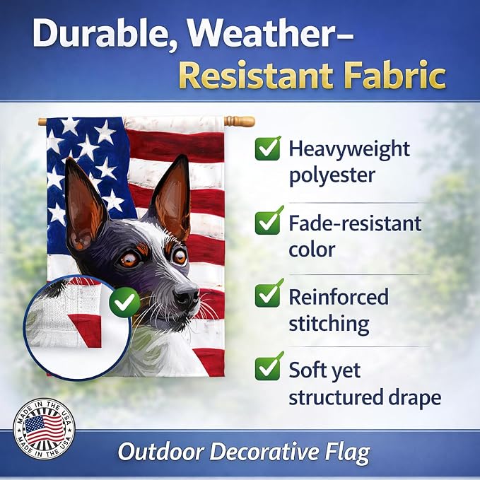 Caroline's Treasures CK6737CHF Tenterfield Terrier American Flag House Flag Large Porch Sleeve Pole Decorative Outside Yard Banner Artwork Wall Hanging, Polyester, House Size, Multicolor