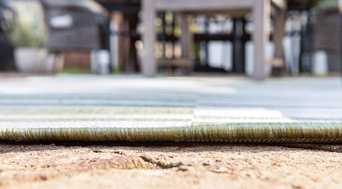 Unique Loom Outdoor Striped Collection Area Rug - Striped (2' x 6' 1" Runner, Green/Ivory)