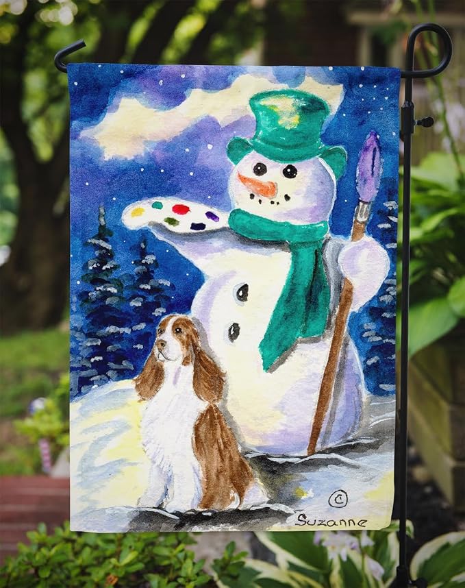 Caroline's Treasures SS1002GF English Springer Spaniel with Artist Snowman Garden Flag Mailbox Flag Decorative Yard Flag Banner Outside Patio Artwork Yard Flower Beds, Garden Size, Multicolor