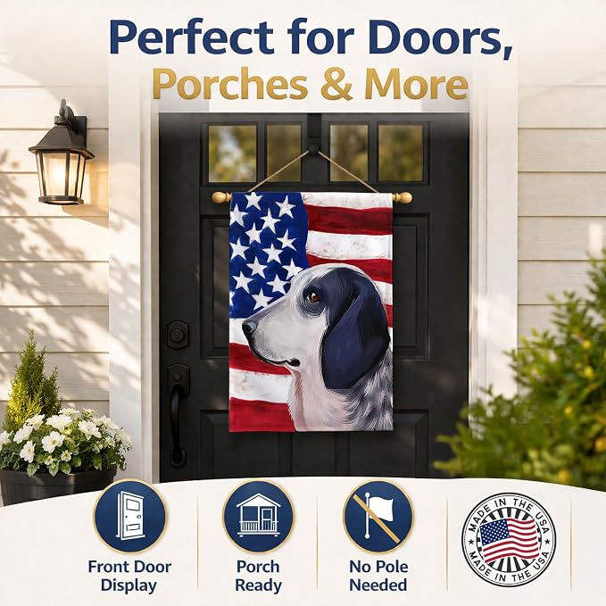 Caroline's Treasures CK6439CHF Bleu de Gascogne Dog American Flag House Flag Large Porch Sleeve Pole Decorative Outside Yard Banner Artwork Wall Hanging, Polyester, House Size, Multicolor