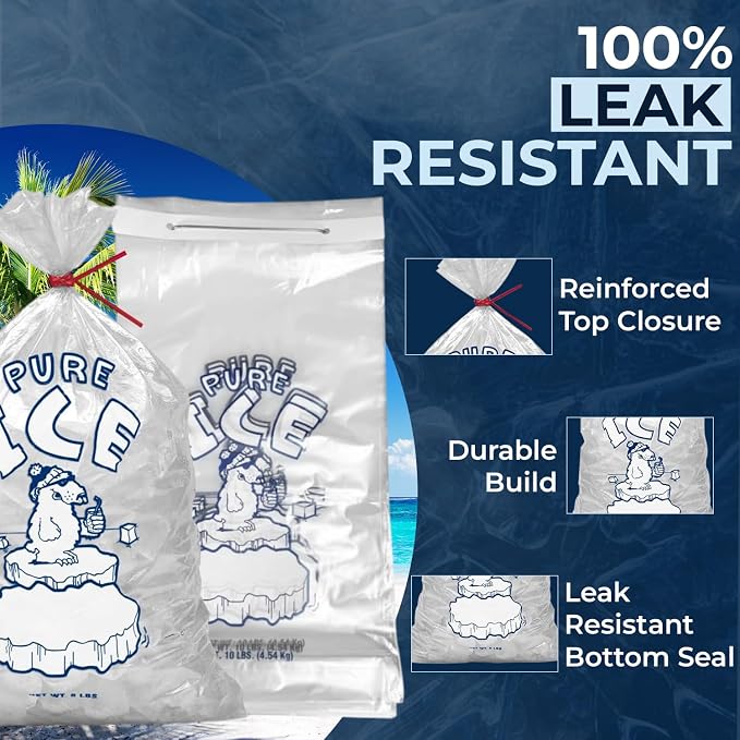 Ice Bags 10 lb, 1000 Count – Wicketed with Twist Ties – Heavy Duty Bulk Ice Bags for Ice Machines & Commercial Use – Fits Ice Bagger Machines – Wicked Metal – By Interplas