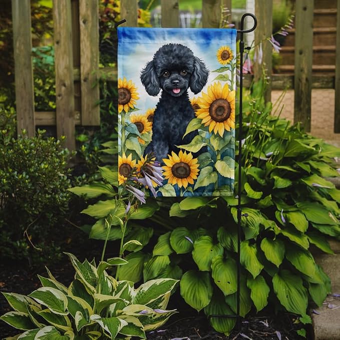 Caroline's Treasures DAC6137GF Black Poodle in Sunflowers Garden Flag Mailbox Flag Decorative Yard Flag Banner Outside Patio Artwork Yard Flower Beds, Garden Size, Multicolor