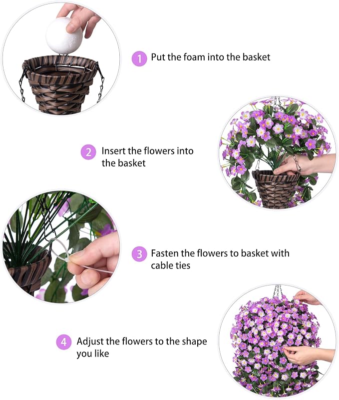 HyeFlora Artificial Fake Hanging Flowers with Basket for Outdoor Decoration,UV Resistant Faux Silk Daisy Flowers Light Fuchsia Orchid Vines in Planter Realistic Hanging Baskets for Home Porch Garden