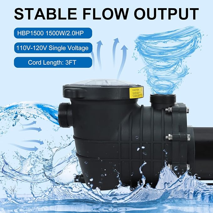 2.0 HP In/Above Ground Swimming Pool Pump, 110V 6600GPH Single Speed Pool Water Pumps lnground Above Ground with Filter Basket