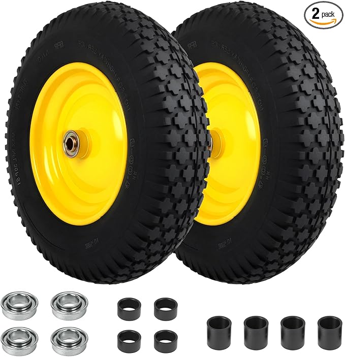 4.80/4.00-8 Pneumatic Tires, 16" Wheelbarrow Tire and Wheel 400LB Capacity, with 5/8" & 3/4" Bushing Kit, 3"-4''-6''-7" Adjustable Hub, for Garden Cart, Utility Carts, Trailers, Hand Trucks, 2 Pack