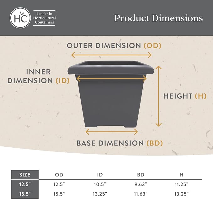 Accent Square Planter - The HC Companies 15.5-Inch Large Square Flower Box Planter for Indoor & Outdoor Flowers/Plants, Pairs w/ 15.5" Clay Accent Saucer SRO15500E35 Clay (ROS15500E35)