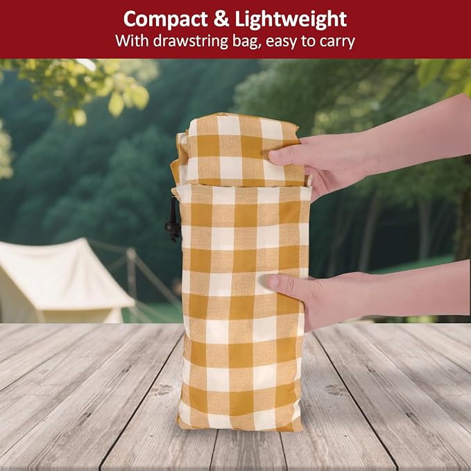6ft Picnic Table and Bench Cover, Camping Essentials RV Gear, 72 in Waterproof Windproof Outdoor Elastic All Around Tablecloth, Fitted Rectangle Tables and Seats, Coffee-White Checkered
