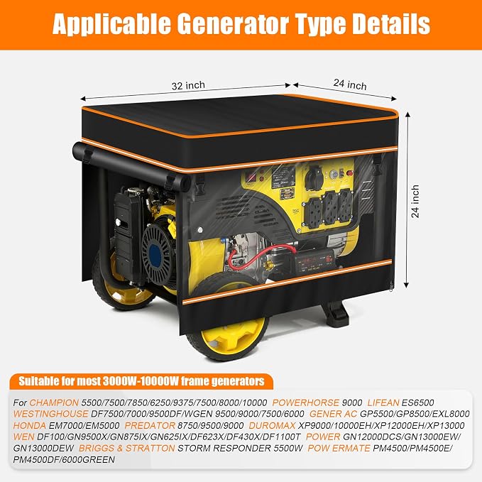 Generator Covers While Running, Heavy Duty 600D Waterproof Oxford Fabric, Transparent PVC Window Weather & Dust Protection Fits Most 3000W-10000W Generators (Packaging Varies – Product Unchanged)