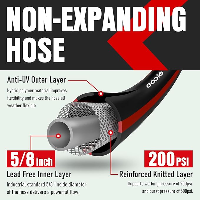 Heavy Duty Garden Hose 75ft, NON-EXPANDABLE Flexible Water Hose, Kink Resistant Lightweight Hybrid Hose, Leakproof Hose Male to Female Fittings