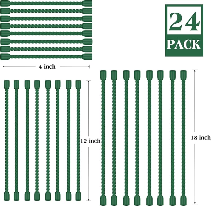 24PCS 4-Inch, 12-Inch, 18-Inch Silicone Cable Ties, Bendable Rubber Twist Ties, Reusable Twist Ties for Cords, gear ties for Organizing, Bundling (Pine green)