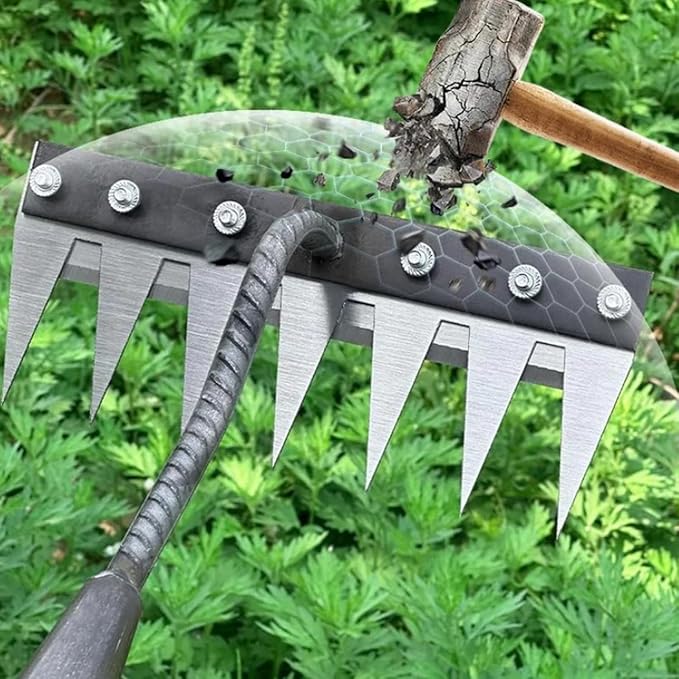 Gardenia Iron Weeding Rake 2.0, IronRake The Heavy-Duty Iron Weeding Rake, 5/6/7/8 Teeth Hand Weeder Tools for Lawn Yard and Garden Farm Uprooting (8 Teeth)