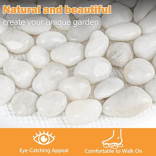 River Rock Stepping Stones Outdoor for Garden Walkway, 12 inch 6 Pcs Hexagon Shape Paver Step Stones Polished Pebble River Stone Mat for Yard Lawn Patio Pathway Walk Way - White