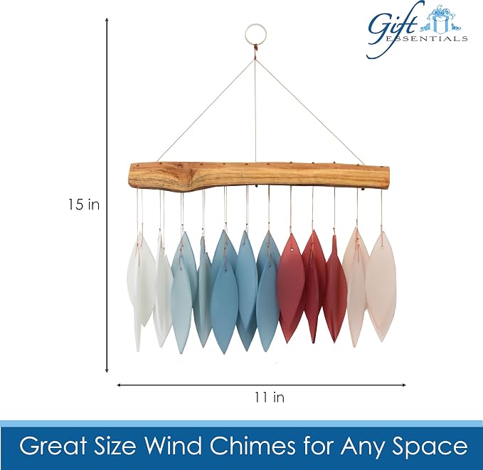 Blue Handworks New England Harbor Glass Chime | Sandblasted Glass and Found Wood Handcrafted Wind Chime
