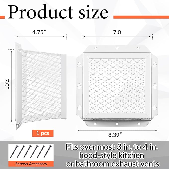 Pasimy 2 Pcs 7" L x 7" W x 5" H White Stainless Steel Vent Guard, Outside Dryer Vent Cover, Bird & Rodent Proof Exhaust Guard Hood Cover for Bathroom Kitchen Outdoor