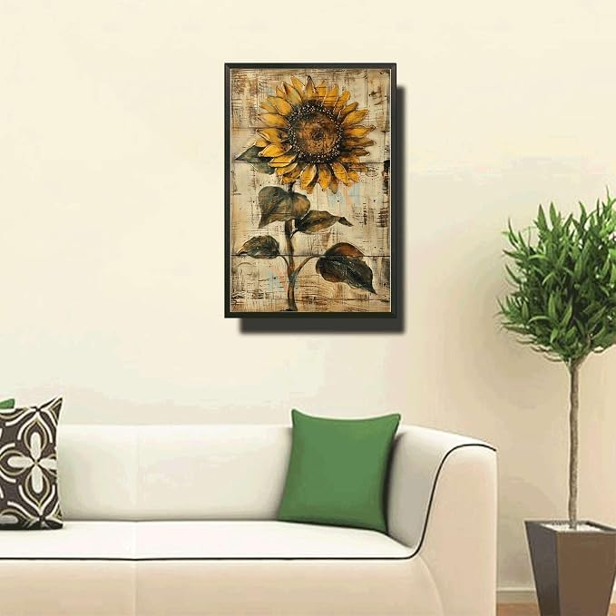 Metal Sign Tin Sign Vintage Wall Art Shabby Chic Sunflower Tin Sign for Rustic Wall Decor Antique Artistry and Distressed Wood Surface Tin Sign Paper for Pub 6×8 Inches with Metal Frame