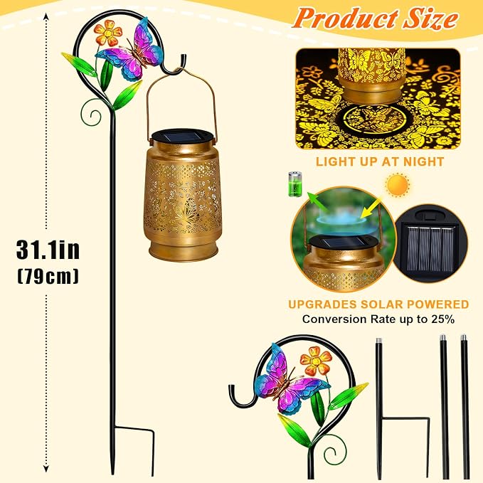 Butterfly Solar Lanterns Outdoor Waterproof with Shepherd Hook,Christmas Decorations Birthday for Mom Women Grandma,Garden Lights Butterfly Decor,Hanging Solar Lights Decorative for Yard,Patio,Porch