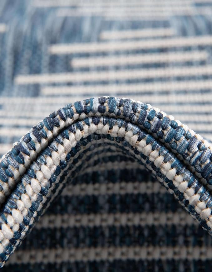 Unique Loom Outdoor Modern Collection Area Rug - Tambor (7' 1" Square, Blue/ Ivory)