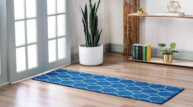 Unique Loom Trellis Frieze Collection Area Rug - Geometric (2' x 6' 1" Runner, Navy Blue/ Ivory)