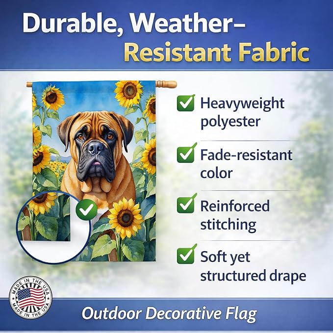 Caroline's Treasures DAC6042CHF Bullmastiff in Sunflowers House Flag Large Porch Sleeve Pole Decorative Outside Yard Banner Artwork Wall Hanging, Polyester, House Size, Multicolor
