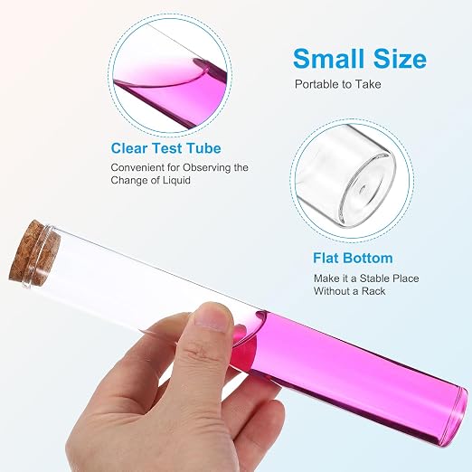 PATIKIL 110ml Test Tubes, 12pcs 7.87x1.18 Glass Clear Flat Bottom Test Tube Containers with Cork Stopper for Bead Party Candy Bath Salt Storage Scientific Experiment Plant Propagation